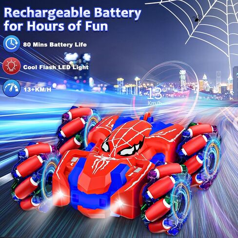 Spider Remote Control Car for Boys Double Sided RC Stunt Cars Toys 360°Rotating 4WD Off-Road RC Car with Cool Headlights 2.4Ghz Indoor/Outdoor Rechargeable Toy Car for 4-6 5-7 6-8 8-12 Boy Girl Gifts in Saudi Arabia