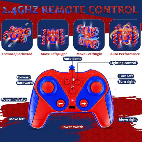 Spider Remote Control Car for Boys Double Sided RC Stunt Cars Toys 360°Rotating 4WD Off-Road RC Car with Cool Headlights 2.4Ghz Indoor/Outdoor Rechargeable Toy Car for 4-6 5-7 6-8 8-12 Boy Girl Gifts in Saudi Arabia