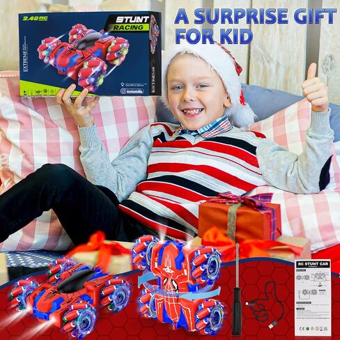 Spider Remote Control Car for Boys Double Sided RC Stunt Cars Toys 360°Rotating 4WD Off-Road RC Car with Cool Headlights 2.4Ghz Indoor/Outdoor Rechargeable Toy Car for 4-6 5-7 6-8 8-12 Boy Girl Gifts in Saudi Arabia