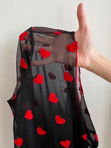 Floerns Women's Heart See Through Long Sleeve Sheer Mesh T Shirts Bodysuit Jumpsuit in Saudi Arabia