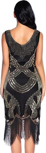 Women's 1920s Gatsby Dress V Neck Sequin Bead Fringed Cocktail Hem Flapper Dress in Saudi Arabia