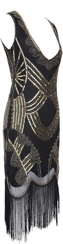 Women's 1920s Gatsby Dress V Neck Sequin Bead Fringed Cocktail Hem Flapper Dress in Saudi Arabia