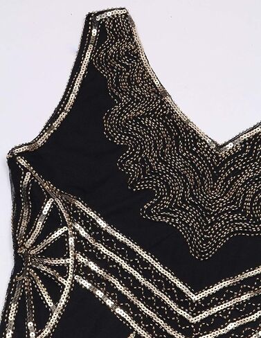 Women's 1920s Gatsby Dress V Neck Sequin Bead Fringed Cocktail Hem Flapper Dress in Saudi Arabia