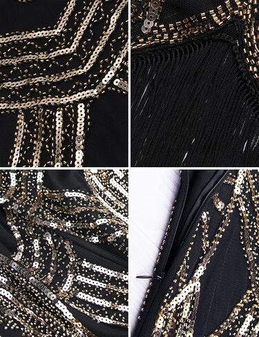 Women's 1920s Gatsby Dress V Neck Sequin Bead Fringed Cocktail Hem Flapper Dress in Saudi Arabia