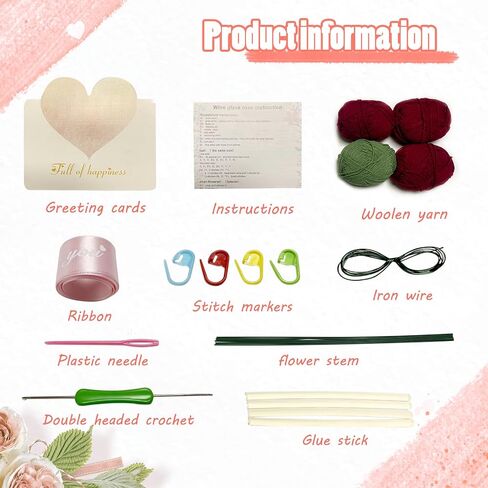 مجموعة MindTone Crochet للمبتدئين - مجموعات المبتدئين من الكروشيه الزهرية، أفضل هدايا عيد الأم من الورود للأمهات - مجموعة الحياكة اليدوية مع دروس فيديو خطوة بخطوة in Kuwait