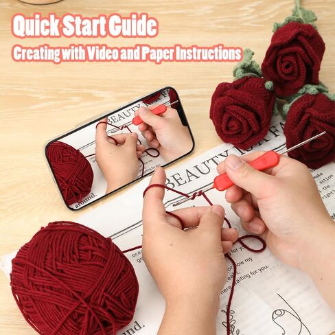 مجموعة MindTone Crochet للمبتدئين - مجموعات المبتدئين من الكروشيه الزهرية، أفضل هدايا عيد الأم من الورود للأمهات - مجموعة الحياكة اليدوية مع دروس فيديو خطوة بخطوة in Kuwait