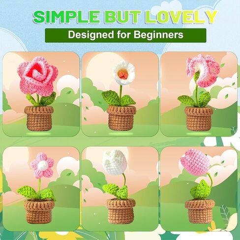 مجموعة الكروشيه للمبتدئين - 6 قطع من النباتات المحفوظة بوعاء، مجموعة المبتدئين من الكروشيه للمبتدئين البالغين والأطفال مع تعليمات خطوة بخطوة ودروس فيديو - هدية عيد ميلاد للأولاد والبنات in Kuwait