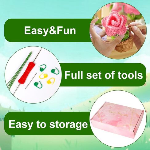 مجموعة الكروشيه للمبتدئين - 6 قطع من النباتات المحفوظة بوعاء، مجموعة المبتدئين من الكروشيه للمبتدئين البالغين والأطفال مع تعليمات خطوة بخطوة ودروس فيديو - هدية عيد ميلاد للأولاد والبنات in Kuwait