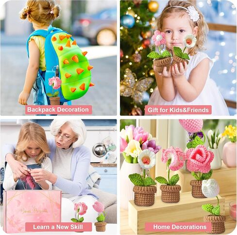 مجموعة الكروشيه للمبتدئين - 6 قطع من النباتات المحفوظة بوعاء، مجموعة المبتدئين من الكروشيه للمبتدئين البالغين والأطفال مع تعليمات خطوة بخطوة ودروس فيديو - هدية عيد ميلاد للأولاد والبنات in Kuwait