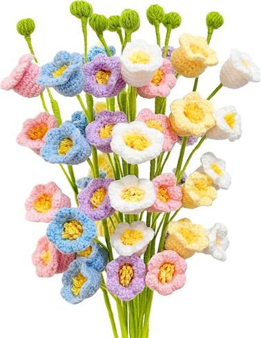 Emivery Knitted Flowers, 6PCS Crochet Flower Bouquet Multicolor Crochet Lily of The Valley Flowers Faux Flower Arrangement Home Table Decor Crochet Flowers for Gift in Saudi Arabia