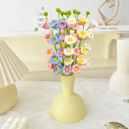 Emivery Knitted Flowers, 6PCS Crochet Flower Bouquet Multicolor Crochet Lily of The Valley Flowers Faux Flower Arrangement Home Table Decor Crochet Flowers for Gift in Saudi Arabia