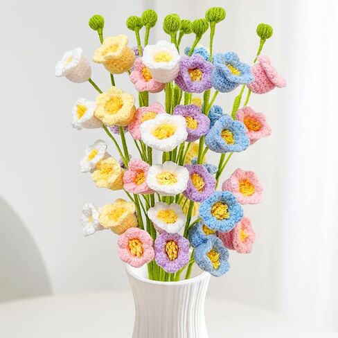 Emivery Knitted Flowers, 6PCS Crochet Flower Bouquet Multicolor Crochet Lily of The Valley Flowers Faux Flower Arrangement Home Table Decor Crochet Flowers for Gift in Saudi Arabia