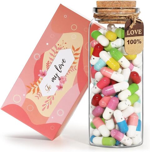 كبسولات رسالة في زجاجة زجاجية مع صندوق هدايا - ملاحظات جميلة للأزواج هدية لصديقتها وصديقتها، هدايا عيد ميلاد للنساء (ألوان مختلطة 100 قطعة) in Kuwait
