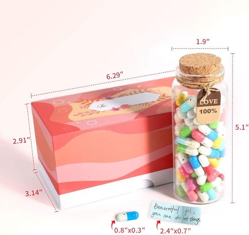 كبسولات رسالة في زجاجة زجاجية مع صندوق هدايا - ملاحظات جميلة للأزواج هدية لصديقتها وصديقتها، هدايا عيد ميلاد للنساء (ألوان مختلطة 100 قطعة) in Kuwait