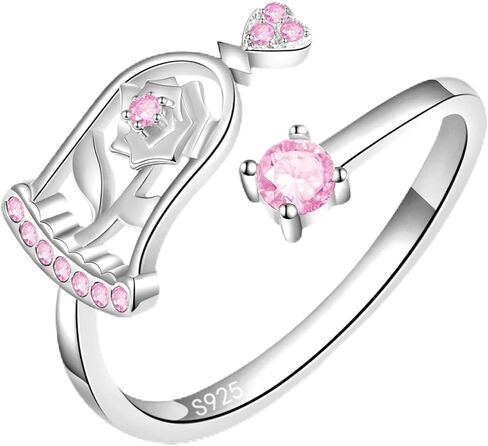 Beauty and the Beast Rose Ring Birthstone Rings for Women - 925 Sterling Silver Adjustable Rose Rings Jewelry Gifts for Women in Saudi Arabia