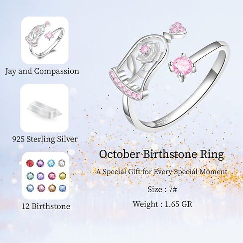 Beauty and the Beast Rose Ring Birthstone Rings for Women - 925 Sterling Silver Adjustable Rose Rings Jewelry Gifts for Women in Saudi Arabia