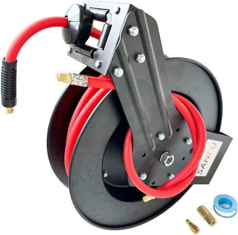 SANFU بكرة خرطوم هواء قابلة للسحب على الحائط والسقف مع خرطوم هجين مقاس 3/8 بوصة × 50 قدمًا مع 3 أقدام من الرصاص، بكرة فولاذية متينة تعمل بالهواء المضغوط وترجيع تلقائي 300 رطل لكل بوصة مربعة in Kuwait