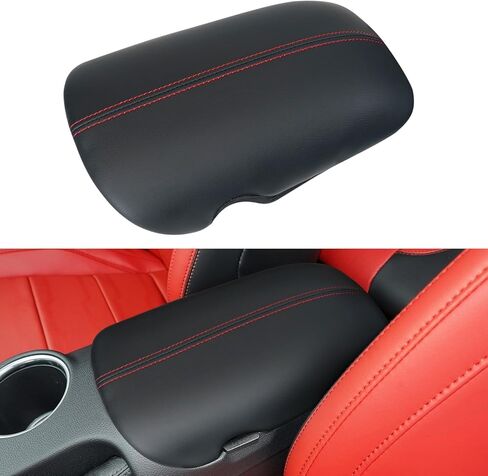 Center Console Cover for Ford Mustang Accessories 2015-2023 2024 Customized Leather Armrest Cover Seat Storage Box Lid Pad Seat Cover (Black Stitches) in Saudi Arabia