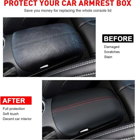 Center Console Cover for Ford Mustang Accessories 2015-2023 2024 Customized Leather Armrest Cover Seat Storage Box Lid Pad Seat Cover (Black Stitches) in Saudi Arabia