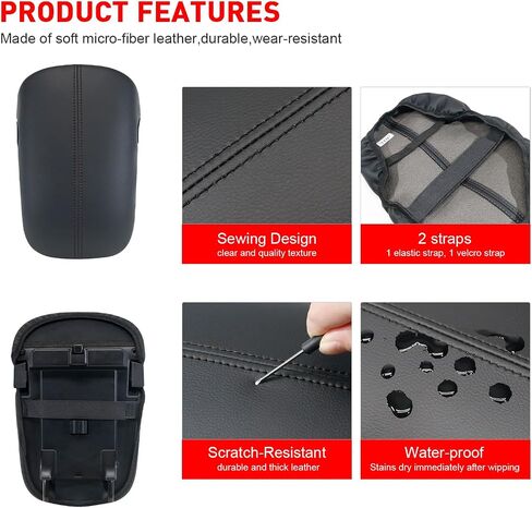Center Console Cover for Ford Mustang Accessories 2015-2023 2024 Customized Leather Armrest Cover Seat Storage Box Lid Pad Seat Cover (Black Stitches) in Saudi Arabia
