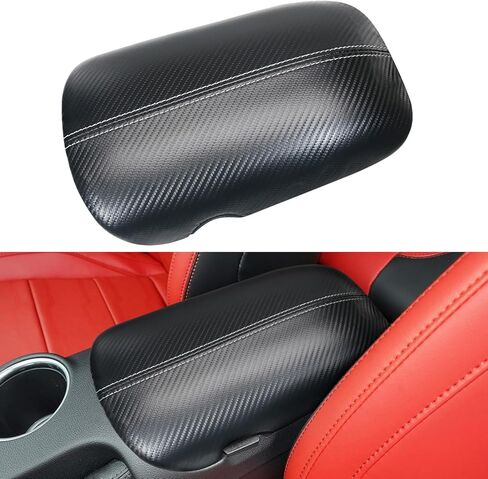Center Console Cover for Ford Mustang Accessories 2015-2023 2024 Customized Leather Armrest Cover Seat Storage Box Lid Pad Seat Cover (Black Stitches) in Saudi Arabia
