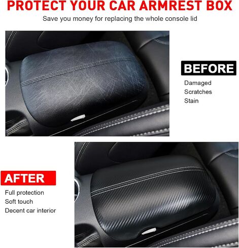 Center Console Cover for Ford Mustang Accessories 2015-2023 2024 Customized Leather Armrest Cover Seat Storage Box Lid Pad Seat Cover (Black Stitches) in Saudi Arabia