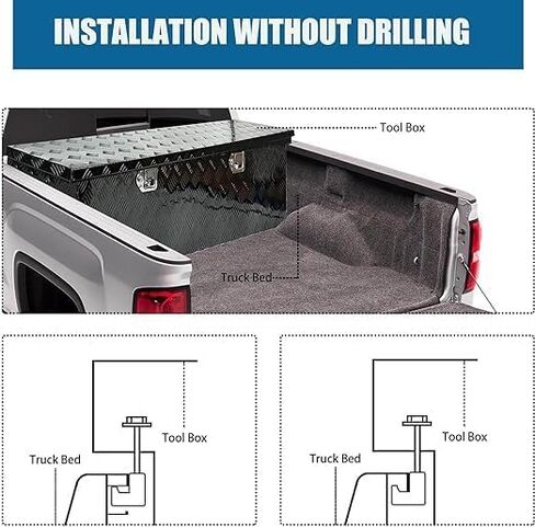 طقم تركيب صندوق أدوات الشاحنة، ربط صندوق أدوات الشاحنة المصنوع من الألومنيوم، ربطة عنق على شكل حرف J، صندوق أدوات متقاطع، شاحنة بيك اب مناسبة عالميًا، عبوة سهلة التركيب - أسود in Kuwait
