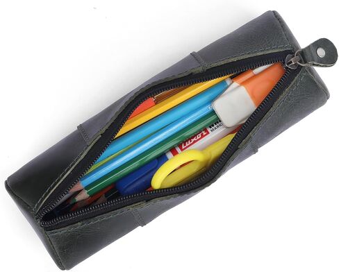 Leather Pencil Case, Makeup Pouch, Zipper Pouch for Daily Essentials, Storage Organizer, Cosmetics and Stationary Bag (Blue, 8 * 2.5 Inches) in Saudi Arabia