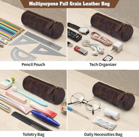 Leather Pencil Case, Makeup Pouch, Zipper Pouch for Daily Essentials, Storage Organizer, Cosmetics and Stationary Bag (Blue, 8 * 2.5 Inches) in Saudi Arabia