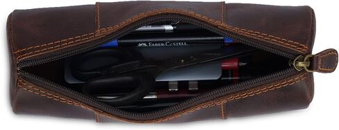 Leather Pencil Case, Makeup Pouch, Zipper Pouch for Daily Essentials, Storage Organizer, Cosmetics and Stationary Bag (Blue, 8 * 2.5 Inches) in Saudi Arabia