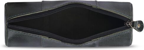 Leather Pencil Case, Makeup Pouch, Zipper Pouch for Daily Essentials, Storage Organizer, Cosmetics and Stationary Bag (Blue, 8 * 2.5 Inches) in Saudi Arabia