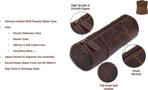 Leather Pencil Case, Makeup Pouch, Zipper Pouch for Daily Essentials, Storage Organizer, Cosmetics and Stationary Bag (Blue, 8 * 2.5 Inches) in Saudi Arabia