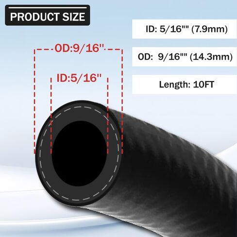 خرطوم خط الوقود 5/16 بوصة ID، SAE 30R7 خرطوم الوقود 10FT NBR خرطوم قفل دفع مطاطي عالي الضغط 300PSI لمحركات أنظمة وقود السيارات in Kuwait