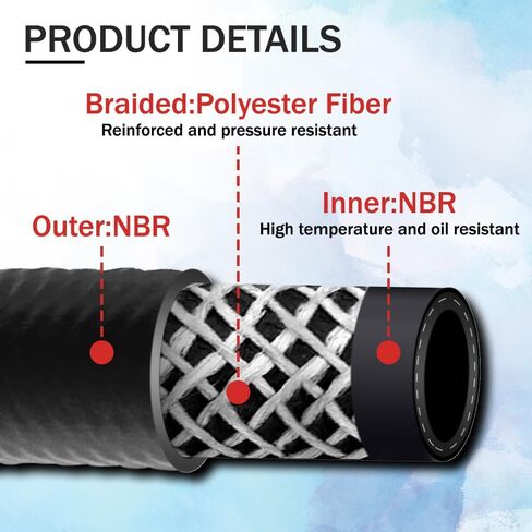 خرطوم خط الوقود 5/16 بوصة ID، SAE 30R7 خرطوم الوقود 10FT NBR خرطوم قفل دفع مطاطي عالي الضغط 300PSI لمحركات أنظمة وقود السيارات in Kuwait