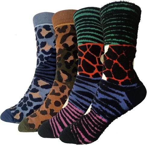 Socks Women's leopard - zebra - Cool & Cute Pop Culture Novelty Crew Socks Gift Funny Crazy Dress Women men 4 Packs in Saudi Arabia