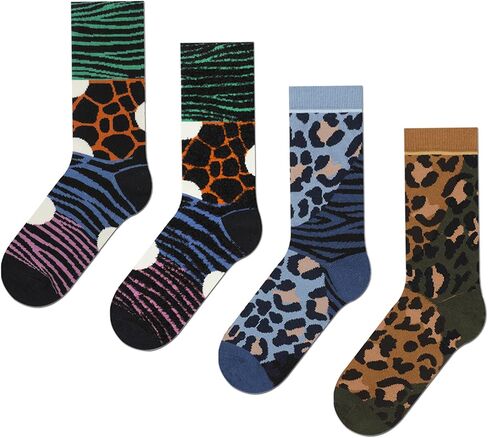 Socks Women's leopard - zebra - Cool & Cute Pop Culture Novelty Crew Socks Gift Funny Crazy Dress Women men 4 Packs in Saudi Arabia