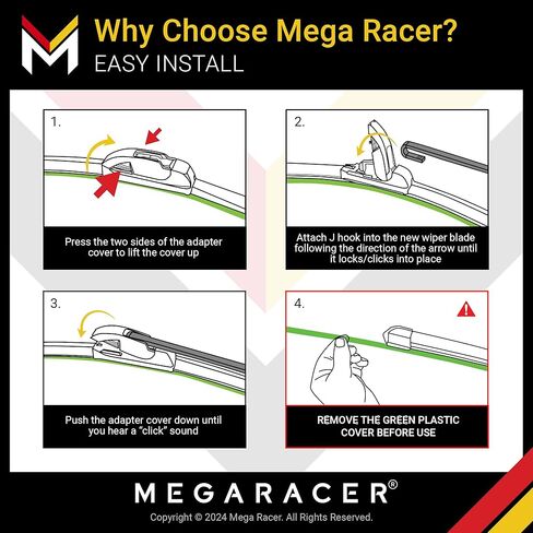 Mega Racer Windshield Wiper Blades 22 Inch for Ford F150 F250 F350 Expedition, J U Hook, Front Wiper Blades, Automotive Replacement Windshield Wipers, Windshield Wiper Blades Set, 2 Pack in Saudi Arabia