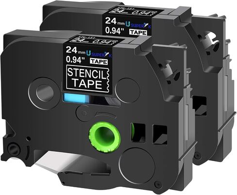 USUPERINK 2PK متوافق مع Brother ST151 STe151 ST-151 STe-151 شريط استنسل 1 بوصة (24 مم) × 9.8 قدم (3 متر) أسود على حلول الهاتف المحمول الشفافة كاسيت ختم غير لاصق لصانع الملصقات PTouch PT-D600VP PT-P700 in Kuwait