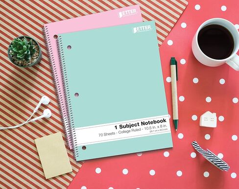 دفاتر ملاحظات حلزونية من Better Office Products، 6 عبوات، موضوع واحد، 70 ورقة، 10.5 × 8 بوصة، 6 ألوان باستيل متنوعة (قواعد الكلية) in Saudi Arabia