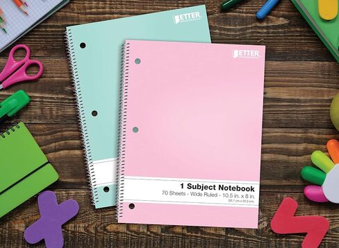 دفاتر ملاحظات حلزونية من Better Office Products، 6 عبوات، موضوع واحد، 70 ورقة، 10.5 × 8 بوصة، 6 ألوان باستيل متنوعة (قواعد الكلية) in Saudi Arabia