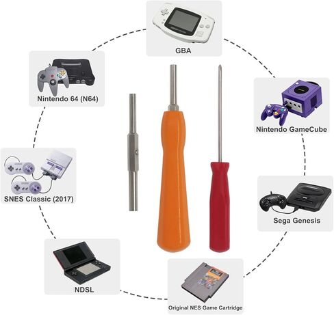 Gamebit Screwdriver Set Double-End 3.8mm 4.5mm + Triwing Security Magnetic Screwdriver 2.5mm Kit for Opening NES,SNES,Sega,N64,GameBoy,GameCube,Virtual Boy Game Cartridge,Nintendo Consoles in Kuwait