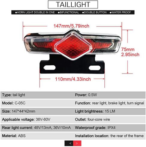 Ebike Headlight&Tail Light Sets, LED Night Spotlight Cycling Modification Parts, 48V/36V Front Rear Warning Lights Kit with E-Bike Headlight Turn Signal Rear Light, 12V-72V Switch in Saudi Arabia