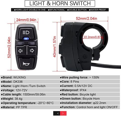Ebike Headlight&Tail Light Sets, LED Night Spotlight Cycling Modification Parts, 48V/36V Front Rear Warning Lights Kit with E-Bike Headlight Turn Signal Rear Light, 12V-72V Switch in Saudi Arabia