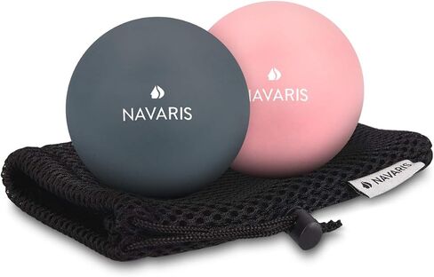 Navaris Lacrosse Massage Balls (Set of 2) - 2 1/2" Diameter Ball Set for Back, Feet, Muscles - Includes Firmer Ball and Softer Ball - Dark Blue, Pink in Saudi Arabia