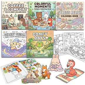 5PCS Coloring Book for Adults Relaxation, Arts and Crafts Coloring Gifts for Women, 160 Simple and Cute Patterns Include Comfy & Dream & Relief & Colorful & Comfort in Kuwait