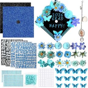 Graduation Cap Decorations Kit,Pink & Black Glitter Cardboard Stickers Faux Assorted Flowers 3D Butterfly Pearl Rhinestones Alphabet Number Decals for DIY Hat Grad Cap Topper Graduation Decor Supplies in Saudi Arabia