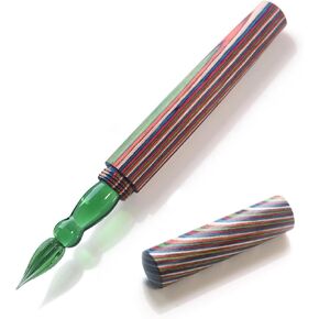 SeventyTwo Handmade Glass Dip Pen with Colorwood Handle, Borosilicate Emerald Glass Nib, Calligraphy Writing Set, Vintage Style (Emerald) in Kuwait