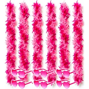 Colorful Feather Boas 6 Packs, 6.6ft Turkey Boas for Women for Bachelor Party Halloween,with Heart Sunglasses in Kuwait