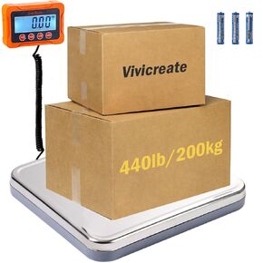 مقياس الشحن Vivicreate 440lb/1.7oz عالي الدقة، مقياس الشحن مع التعليق والفارغ، البطارية متضمنة، مقياس الطرود للأعمال الصغيرة والأمتعة والمنزل in Kuwait