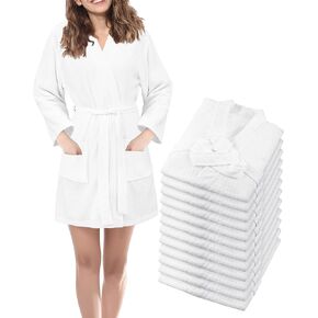 Panitay 12 Pcs Women's Bath Robe Bulk Waffle Robes Commercial Soft Thin Birthday Spa Party Bath Robe(White Short Style, X-Large) in Saudi Arabia